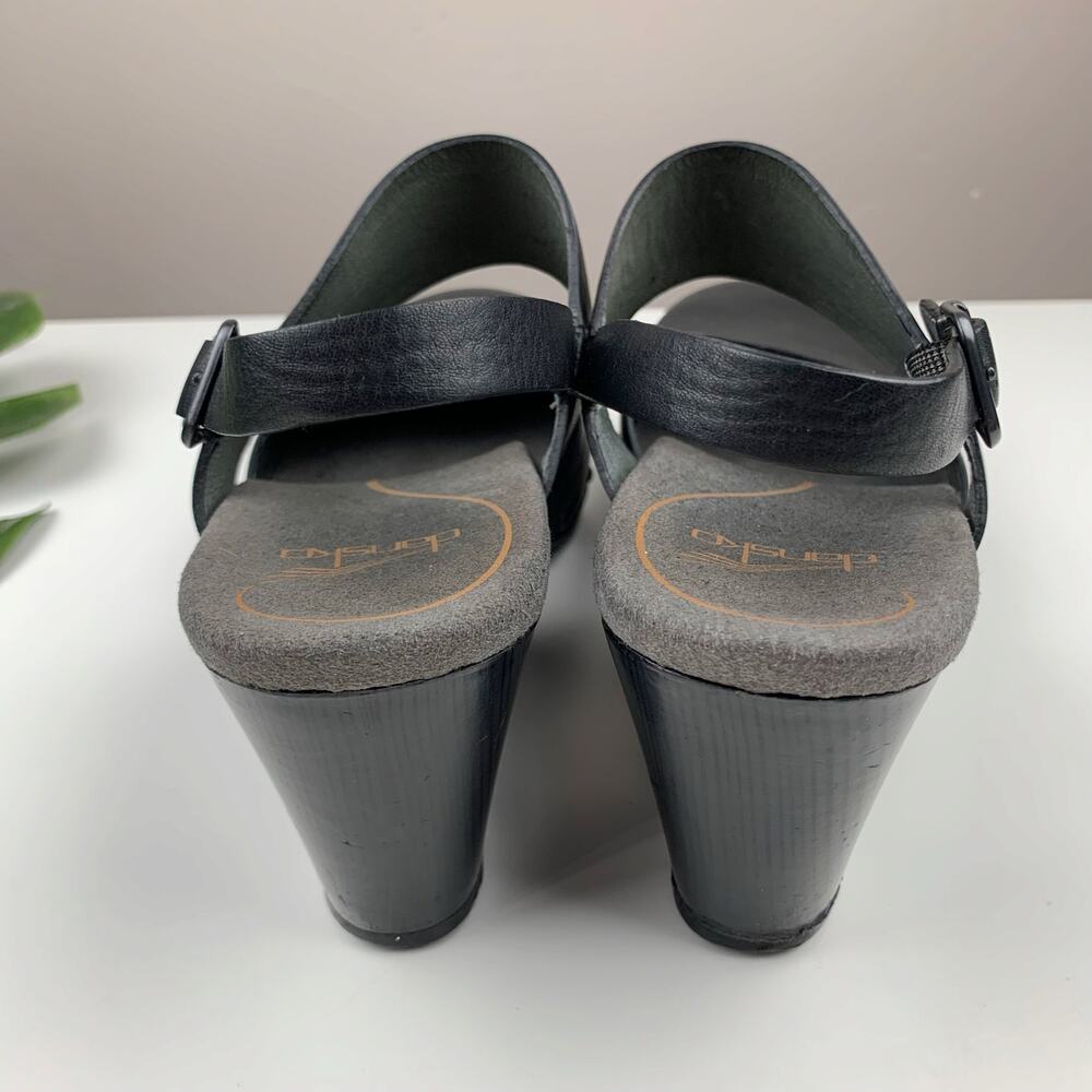 Dansko Black Leather Clog Sandals with Ankle Strap - Picture 9 of 11